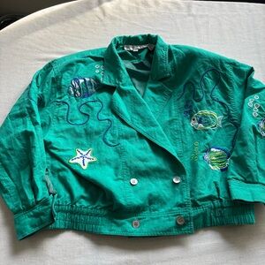 Vintage Tony Rambert Green Embroidered Jacket 14 | Ocean Fish Design